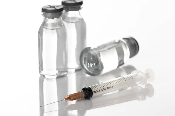 Injekční Lahvičky Léky Injekční Stříkačky Laboratoři Zdraví Krása Lékařské Koncepty — Stock fotografie