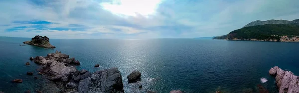 Vista Panorámica Del Mar Adriático Montañas Rocas Costa Del Mar — Foto de Stock