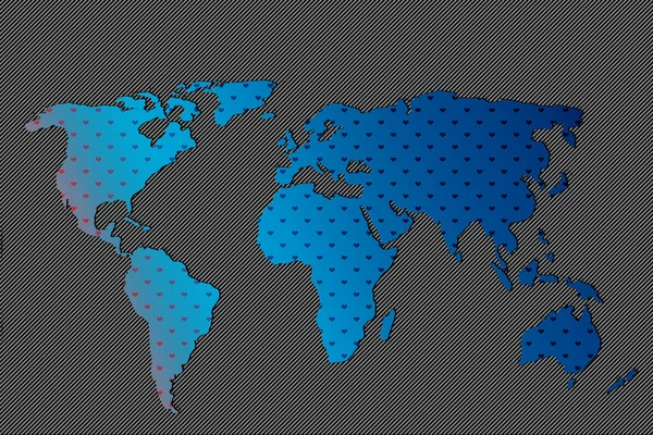 Világtérkép Tervezés Szívmintával Föld Kontinensekkel Európa Amerika Ázsia Ausztrália Térképe — Stock Fotó