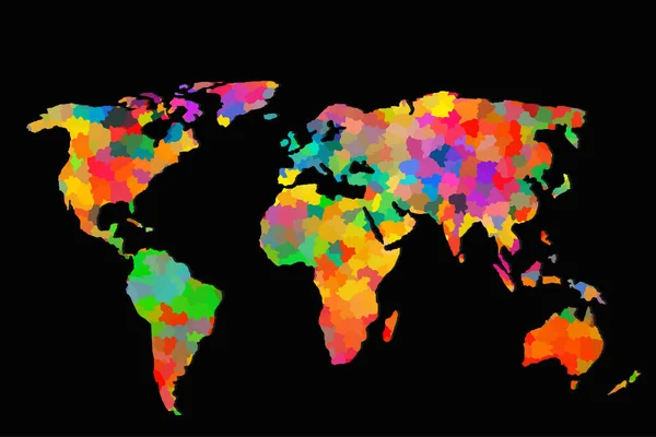 Mapa Mundo Aproximadamente Delineado Com Padrões Fundo Coloridos — Fotografia de Stock