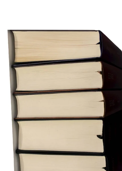 Escolha Livro Para Leitura Pilha Livros Isolados Sobre Fundo Branco — Fotografia de Stock
