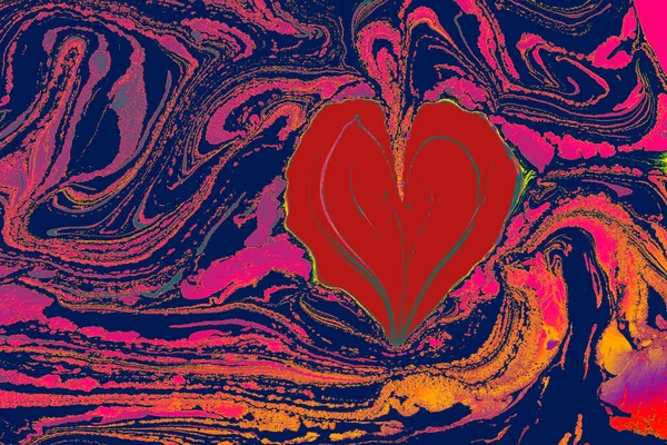 Ebru Marbling Background Heart Shape — Stock Photo, Image