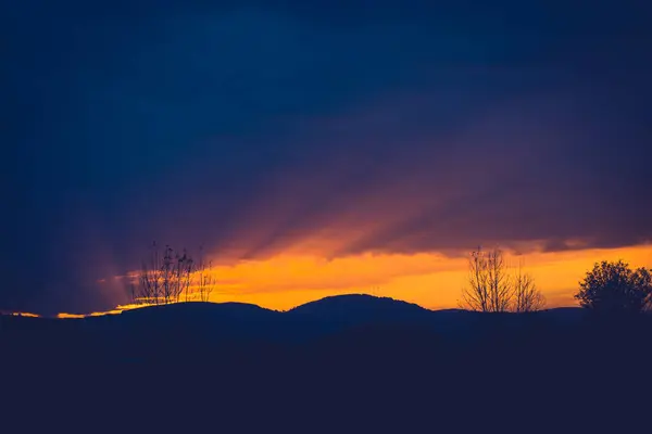 Tramonto Campagna Paesaggio Nei Campi Nella Campagna — Foto Stock