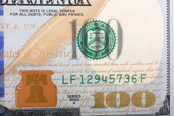100 Dolarlık Banknotun Parçası Kapat — Stok fotoğraf