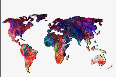 Kabaca çizilmiş dünya haritası renkli arkaplan desenleri ile
