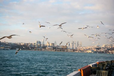 Uzak mesafedeki Ayasofya ve Mavi Cami 'nin olduğu Bakire Kulesi' nden akşam görüntüsü.