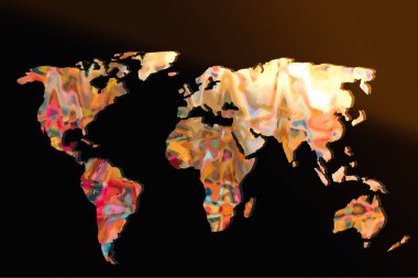 Kabaca çizilmiş dünya haritası renkli arkaplan desenleri ile
