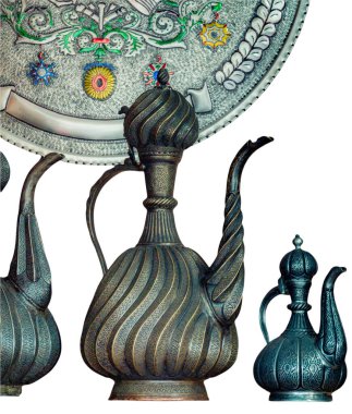 Turkish Ottoman water jug . Old jug isolated on white background