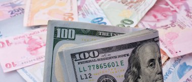 Amerikan Doları banknot ve Turksh Lirası banknot beyaz arka plan üzerinde yan yana