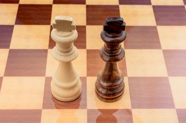 Satranç tahtasının üzerinde satranç taşları var.