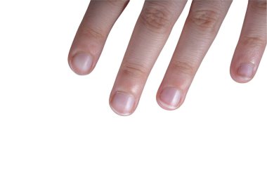 Beyaz arka planda el hareketlerini gösteren bir kadın.