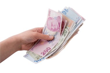 Türk Lirası banknotları beyaz arkaplanda izole edildi