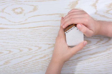 Parke arka planında küçük model ev.