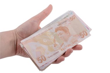 Türk Lirası banknotları beyaz arkaplanda izole edildi