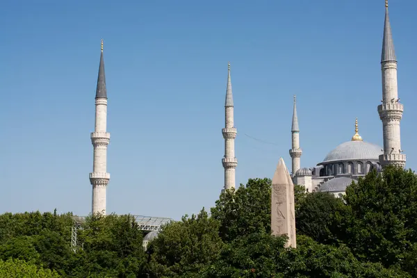 stock image The Blue Mosque and The Obelisk of Theodosius. Histoical monuments and travel destination.