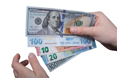 Ulusal para birimlerinin geçmişi. Farklı ülkelerden gelen para: Dolar, avro. Avro, dolar, beyaz arka planda izole edilmiş banknotlar. Nakit. Finans kavramı