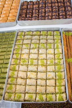 Turkish traditional desert sweets at the Market clipart