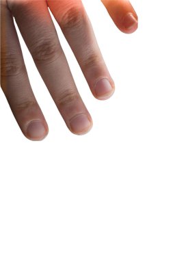 Beyaz arka planda el hareketlerini gösteren bir kadın.