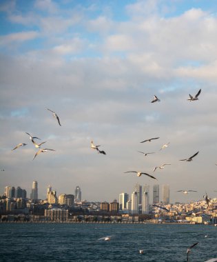 Uzak mesafedeki Ayasofya ve Mavi Cami 'nin olduğu Bakire Kulesi' nden akşam görüntüsü.