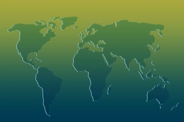 Dünya haritası tasarımı. Kıtalarla dolu bir dünya. Avrupa ve Amerika haritası, Asya ve Avustralya. Web sitesi şablonu için düz dünya haritası şablonu, yıllık rapor, infografikler.