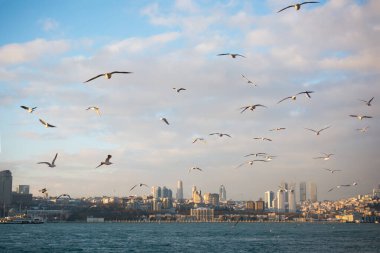 Uzak mesafedeki Ayasofya ve Mavi Cami 'nin olduğu Bakire Kulesi' nden akşam görüntüsü.