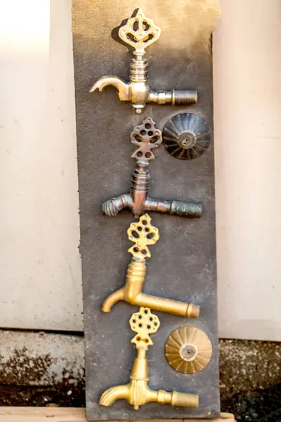 stock image Set of Turkish Ottoman style antique fountain  water taps in view