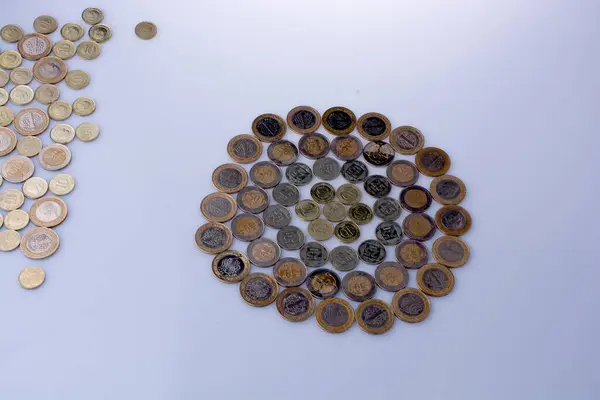 stock image Turkish Lira coins together shape a  round circle form on white background