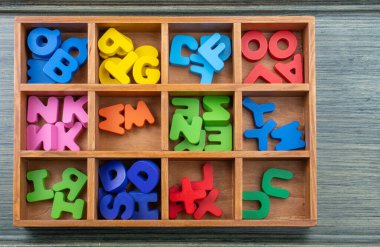 Tahtadan yapılmış renkli alfabe harfleri