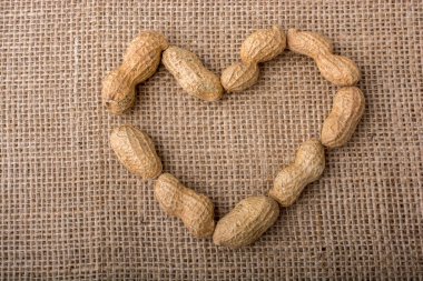 Fıstık tuval arka plan üzerinde bir kalp şeklindebir