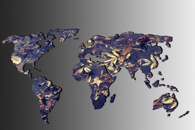 Gri arkaplan ile kabaca özetlenmiş dünya haritası