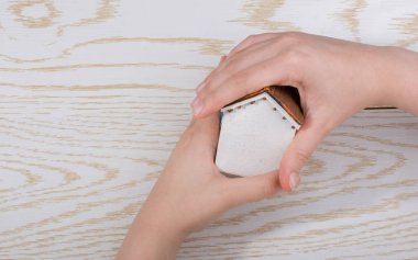 Parke arka planında küçük model ev.