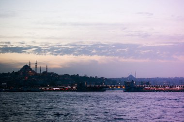 Istanbul skyline at sunset, panoramic view with  Bosphorus cityscape