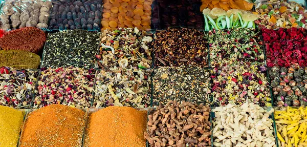 stock image Variety of spices and herbs as Colorful spice background