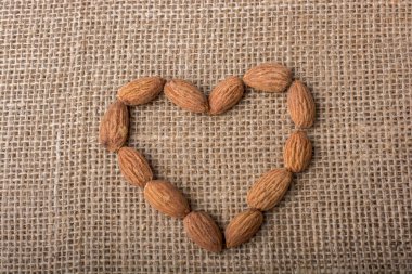 Badem tuval arka plan üzerinde bir kalp şeklindebir