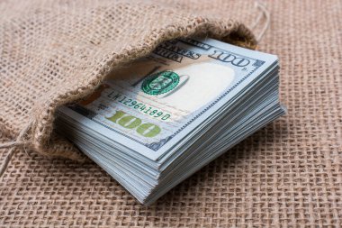 Banknot paket bizden dollarin bir tuval üzerine bir çuval