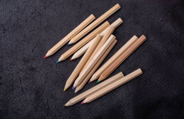 Renkli kalemlerin renk vektör kümesinin çeşitliliği. Çizim ve resim