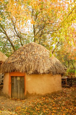 Geleneksel Ukrayna kırsal yazlık hasır çatılı
