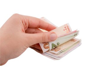 Türk Lirası banknotları beyaz arkaplanda izole edildi