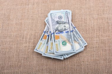 Banknota destesi keten bir tuval üzerine yerleştirilmiş Amerikan doları