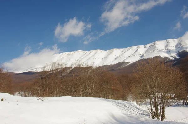 Abruzzo - Majella Ulusal Parkı - San Leonardo Geçidi - Karlı kış manzarası