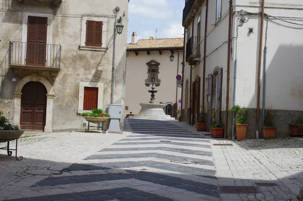 Pescocostanzo Abruzzo Olaszország Város Történelmi Központja Jellegzetes Járdával — Stock Fotó