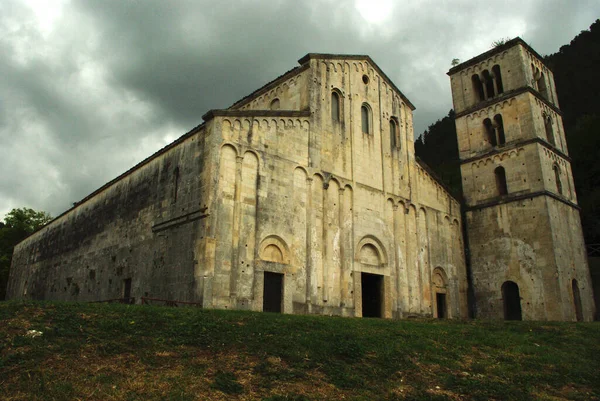 stock image The ancient church of San Liberatore a Majella with the bell tower, located in the municipality of Serramonacesca in Abruzzo