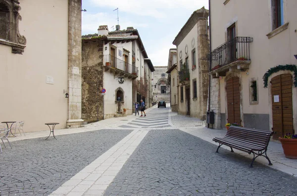 Pescocostanzo Abruzzo Itália Centro Histórico Cidade Com Pavimento Típico — Fotografia de Stock