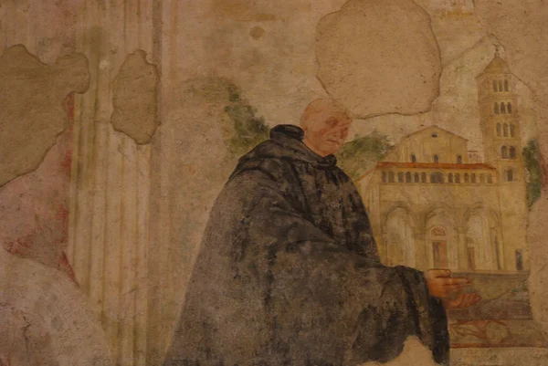 Serramonacesca アブルッツォ マイエラのサン リベルタトーレ修道院 古代のフレスコ画の詳細 — ストック写真