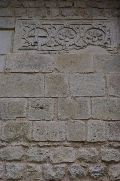 Capestrano Abruzzen Abtei San Pietro Oratorium Details Der Fassade Und — Stockfoto