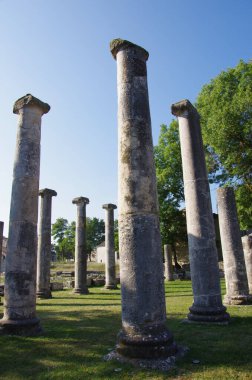 Archaeological site of Altilia: remains of columns indicating where the Basilica once stood. Sepino, Molise, Italy clipart
