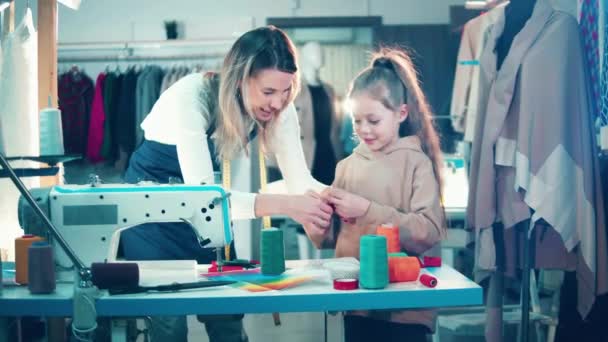 Dressmaker Her Daughter Sewing Together Studio — Video