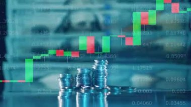 Dynamic stock rates and money on a multilayered screen. 4K