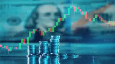 Multilayered image of dynamic currency rates and money. 4K