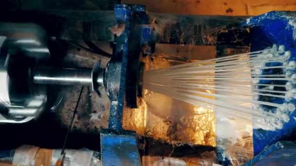 Fibers Glass Getting Glued Factory Machine — 图库视频影像